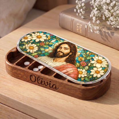 Jesus Daisy Stained Glass Personalized Pill Case product image 5