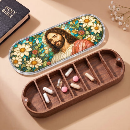 Jesus Daisy Stained Glass Personalized Pill Case product image 6