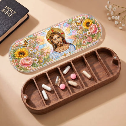 Jesus Floral Stained Glass Personalized Pill Case product image 2