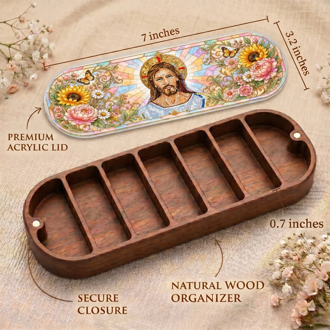 Jesus Floral Stained Glass Personalized Pill Case product image 3