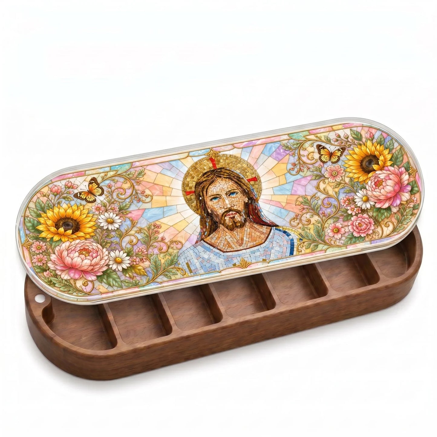 Jesus Floral Stained Glass Personalized Pill Case product image 4
