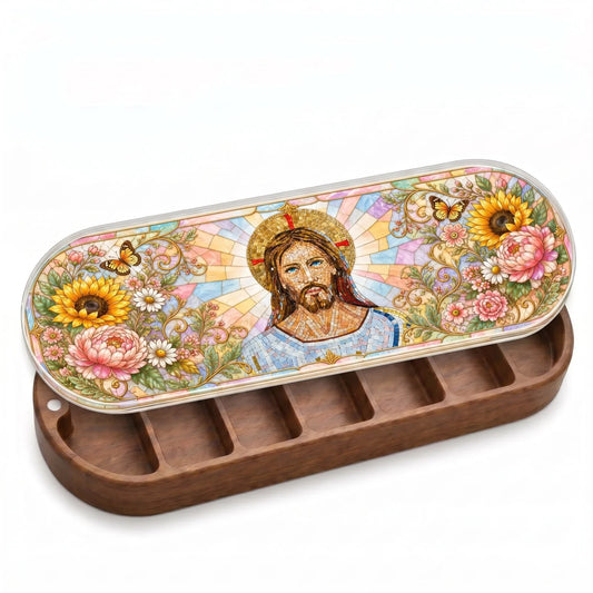 Jesus Floral Stained Glass Personalized Pill Case product image 4