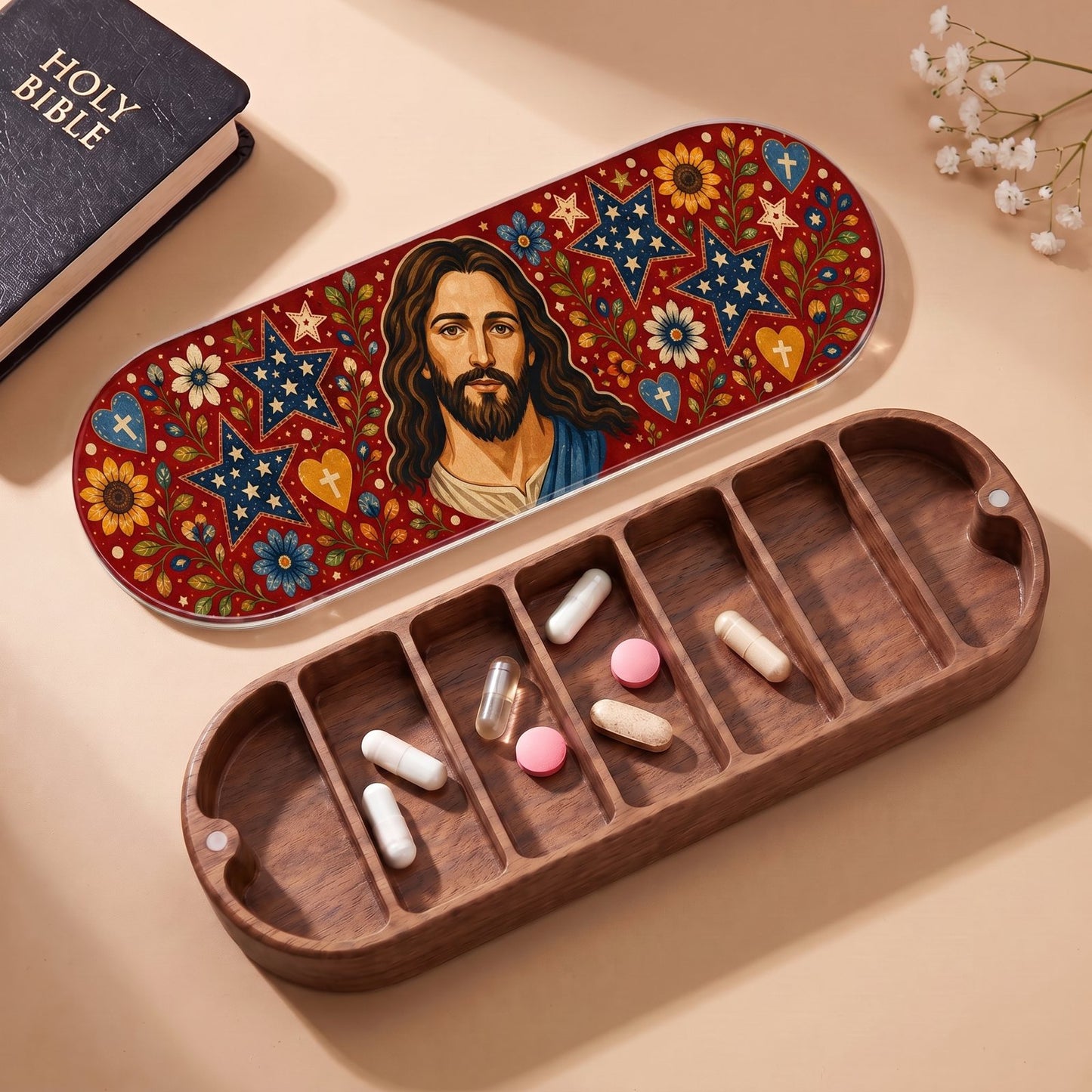 Jesus Folk Art Stars Personalized Pill Case product image 2
