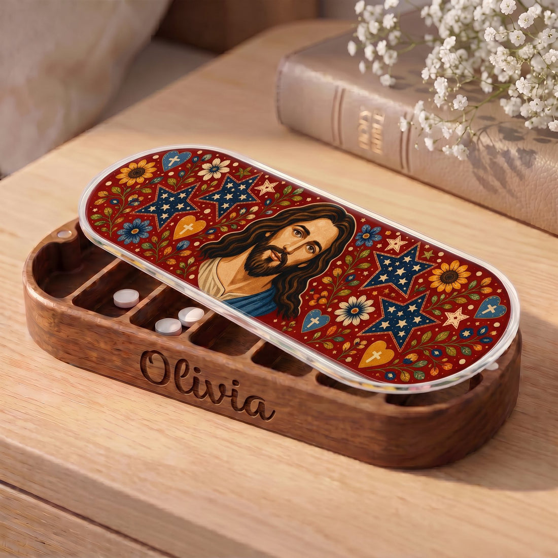 Jesus Folk Art Stars Personalized Pill Case product image 3