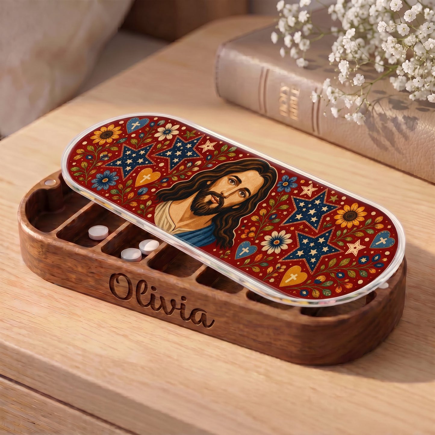 Jesus Folk Art Stars Personalized Pill Case product image 3