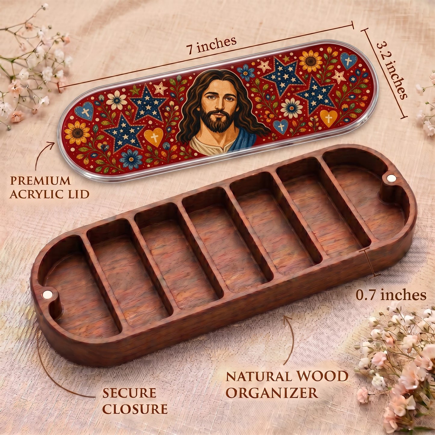 Jesus Folk Art Stars Personalized Pill Case product image 5