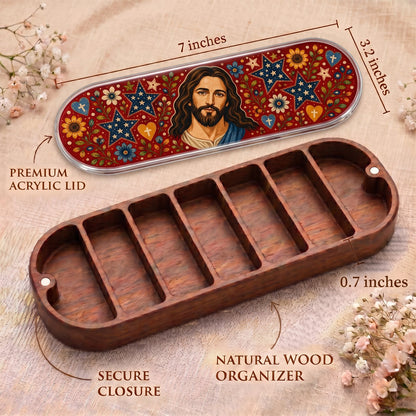 Jesus Folk Art Stars Personalized Pill Case product image 5