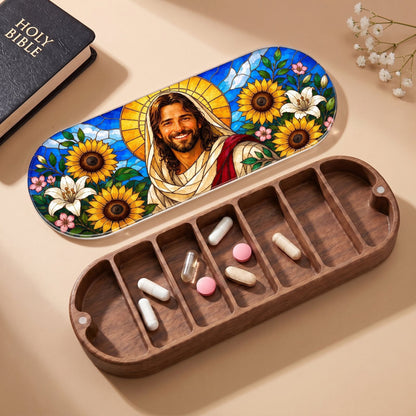 Jesus Sunflower Stained Glass Personalized Pill Case product image 1