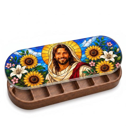 Jesus Sunflower Stained Glass Personalized Pill Case product image 2