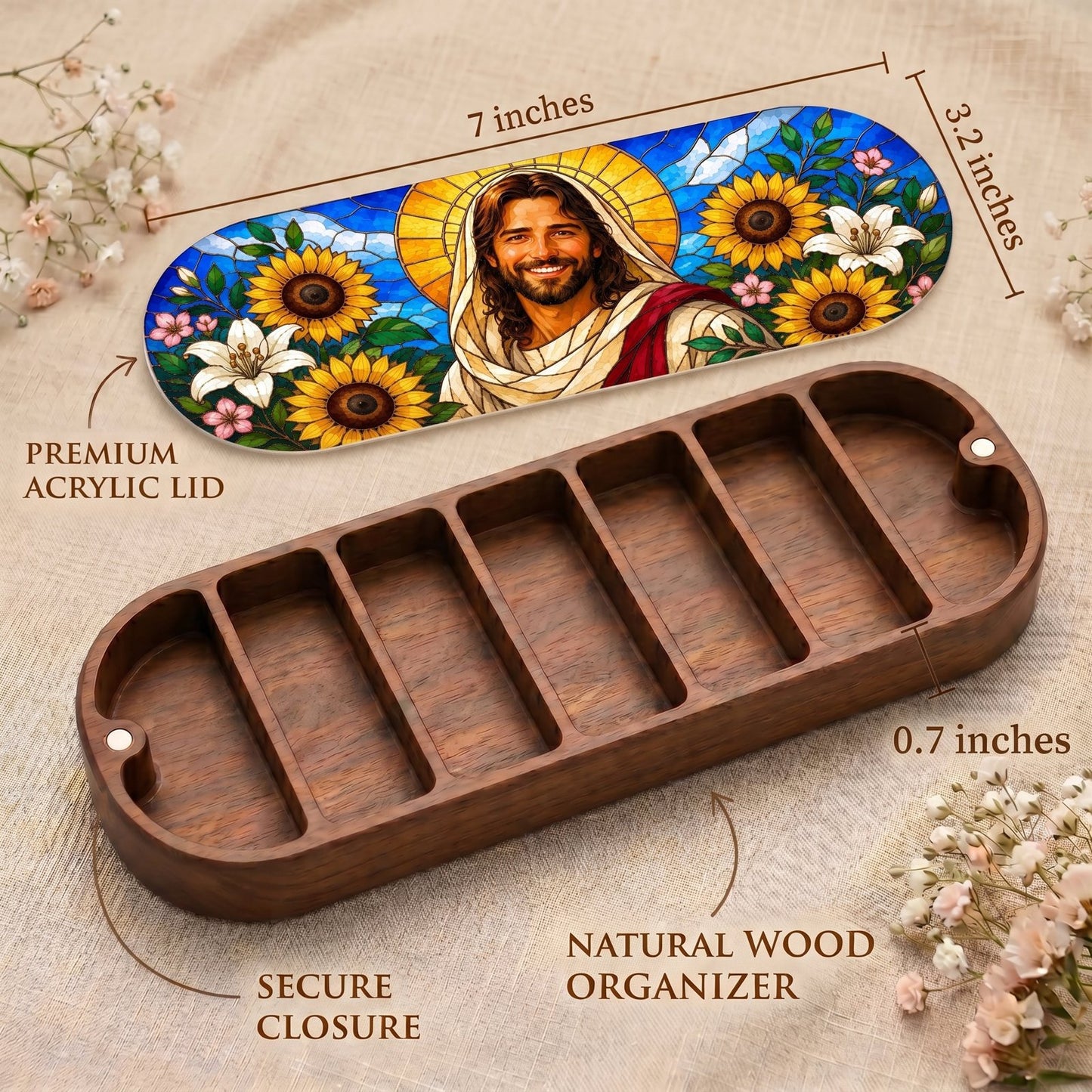Jesus Sunflower Stained Glass Personalized Pill Case product image 3