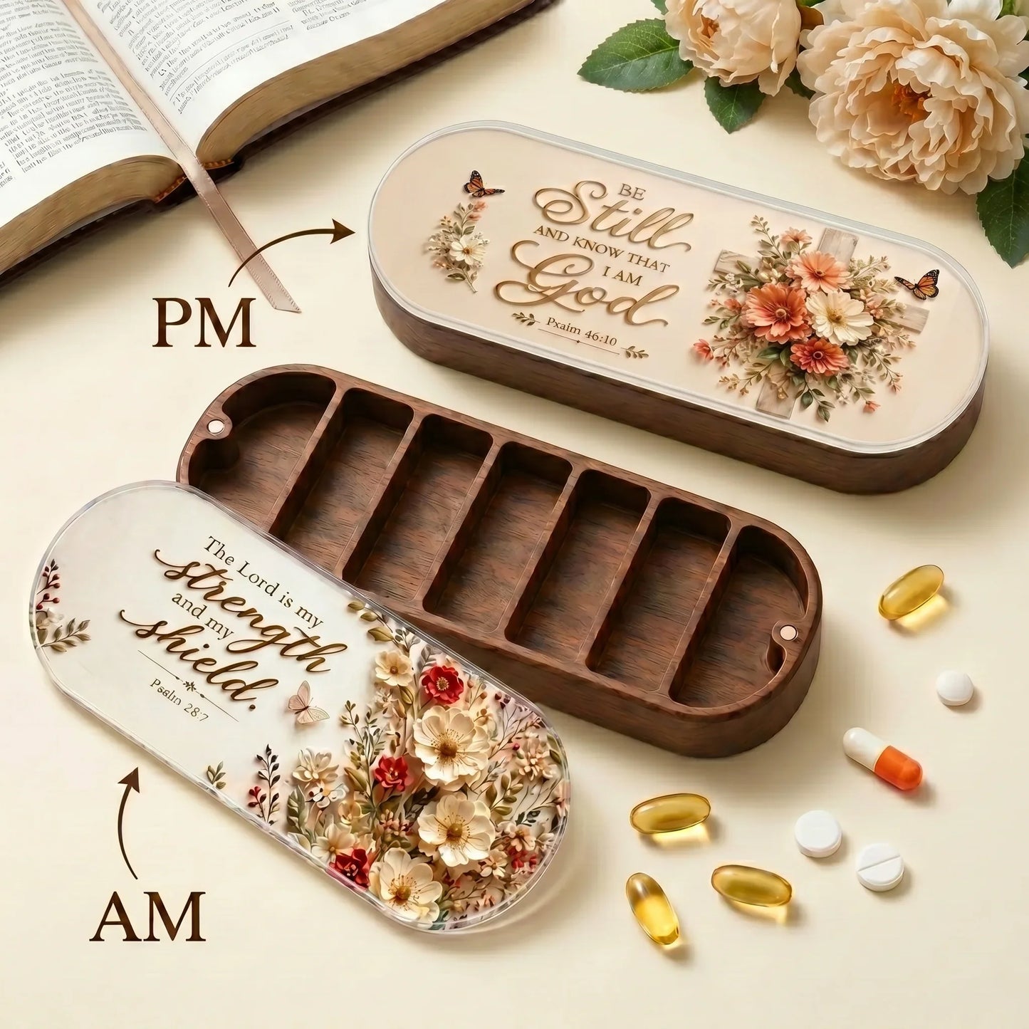 Strength & Shield & Be Still AM/PM Pill Organizer Set