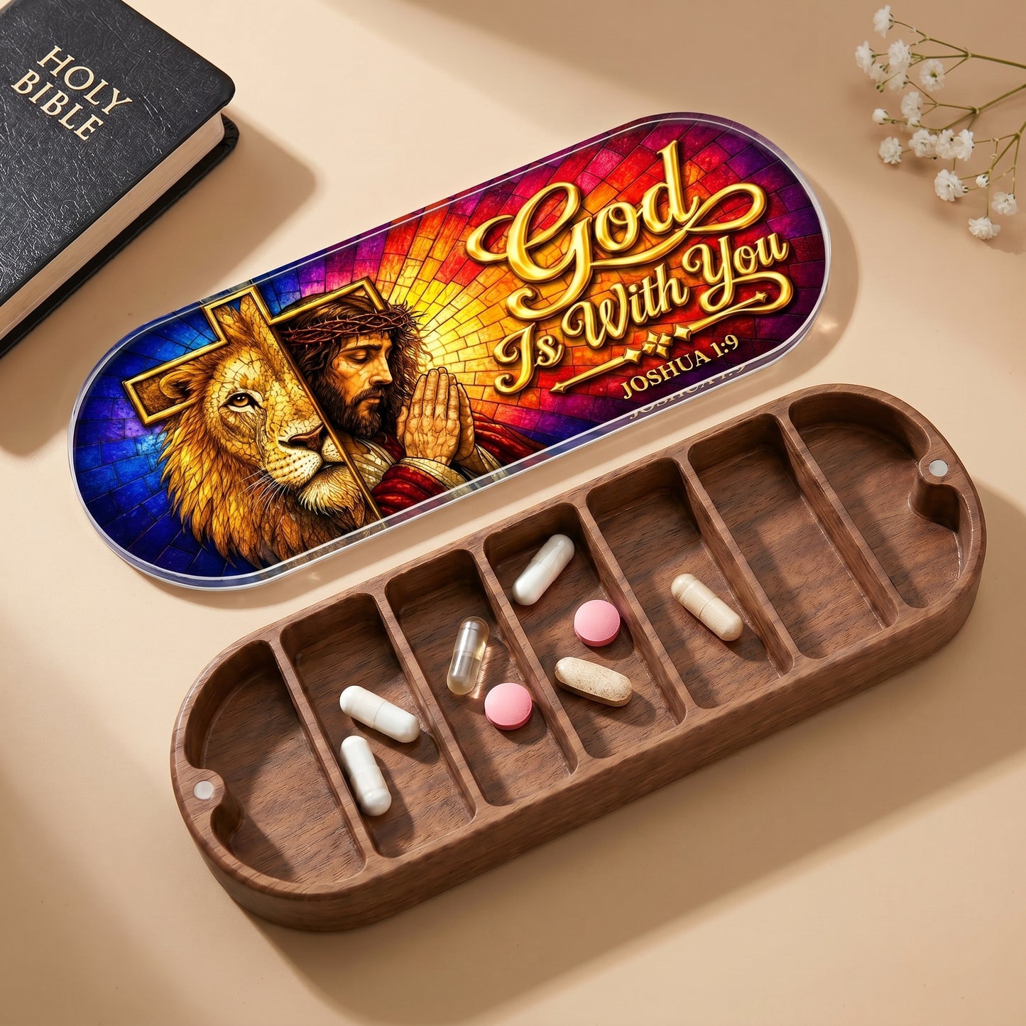 God Is With You - Joshua 1:9 Pill Organizer