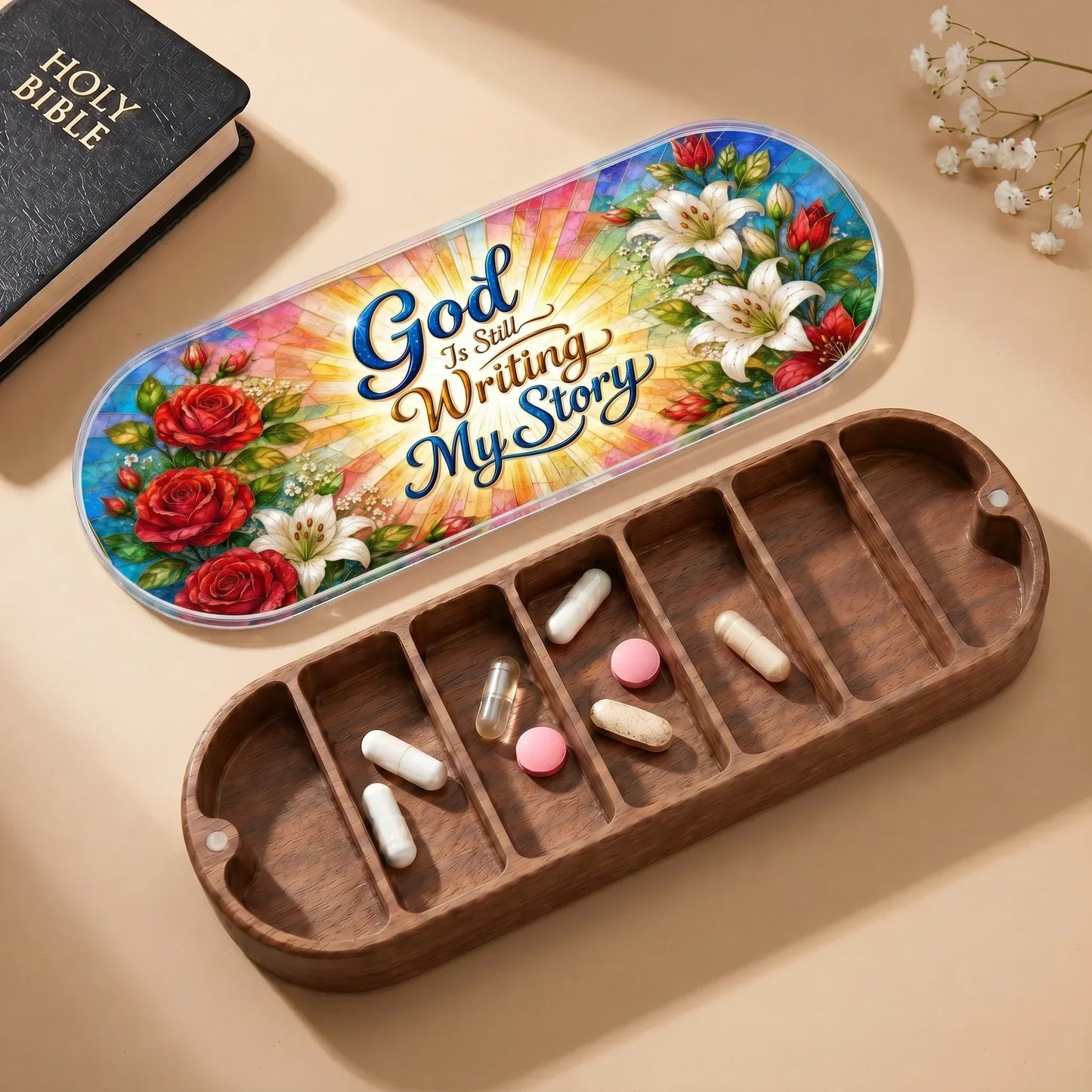 "God Is Still Writing My Story — Faith Reflection" Pill Case