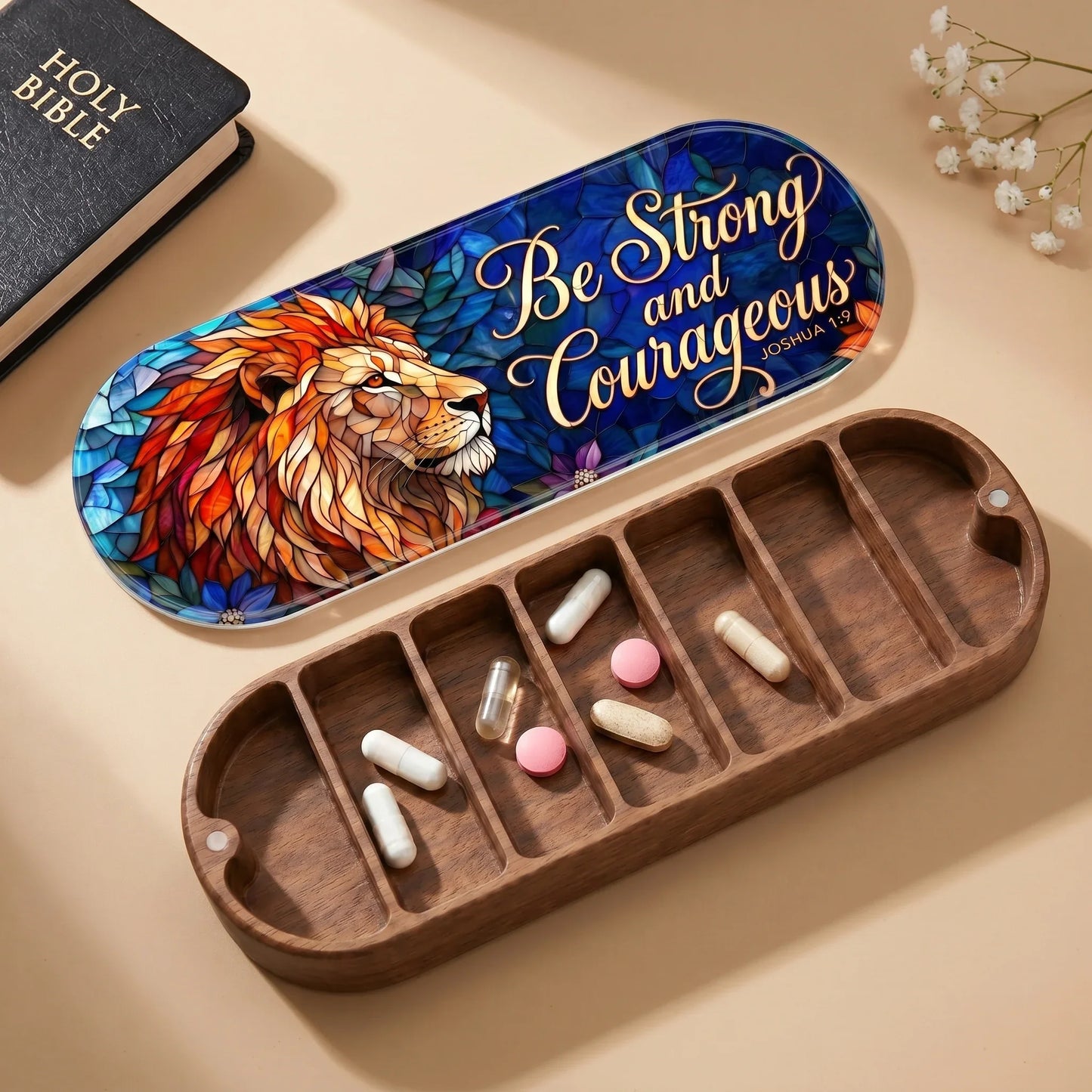 Lionhearted Courage - Joshua 1:9 Pill Organizer