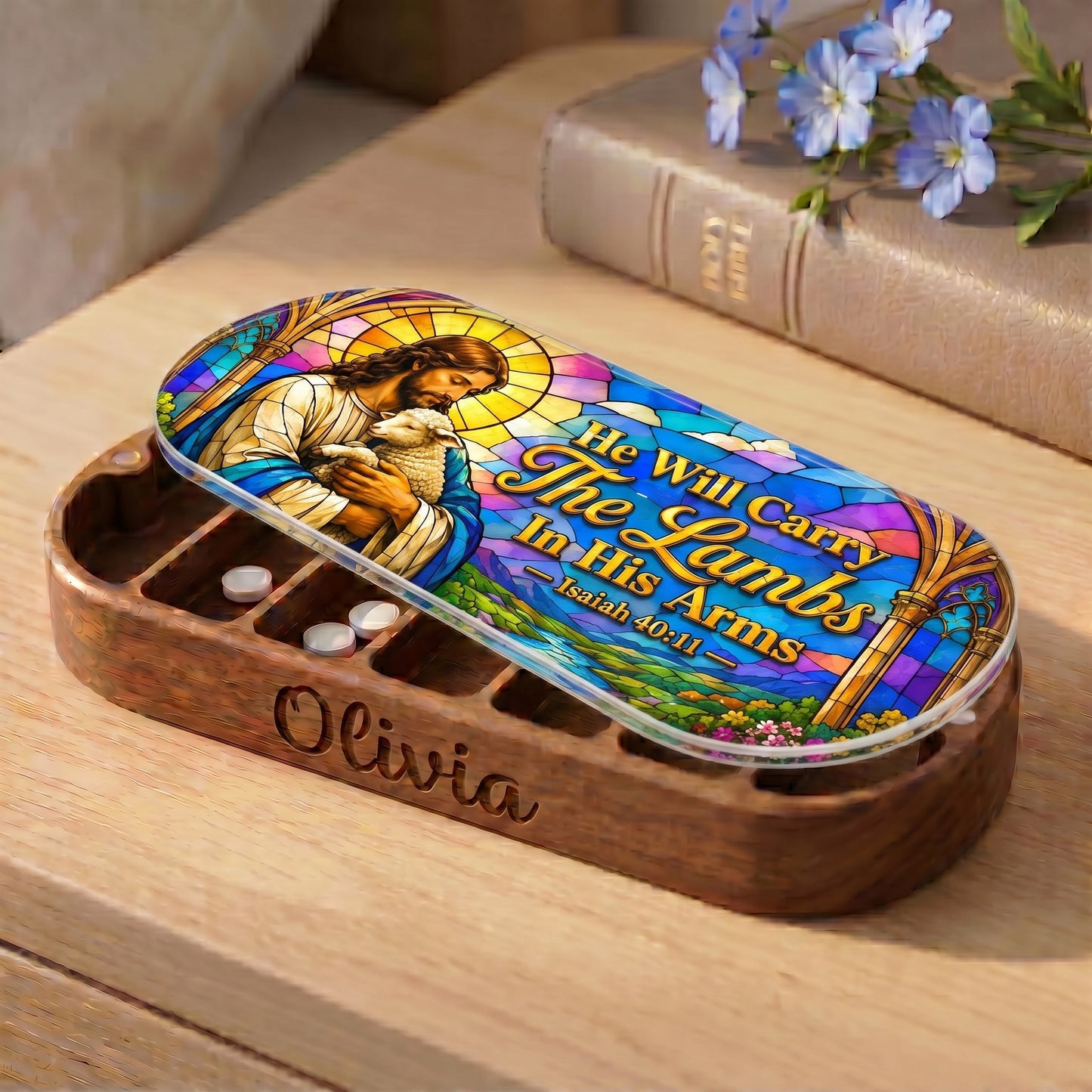 He Will Carry The Lambs In His Arms Isaiah 40:11 Pill Organizer