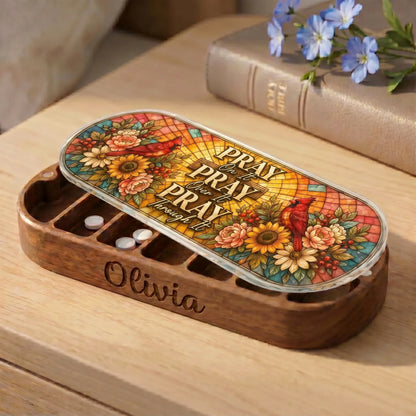 "Pray On It, Pray Over It, Pray Through It — Cardinal Floral" Pill Case
