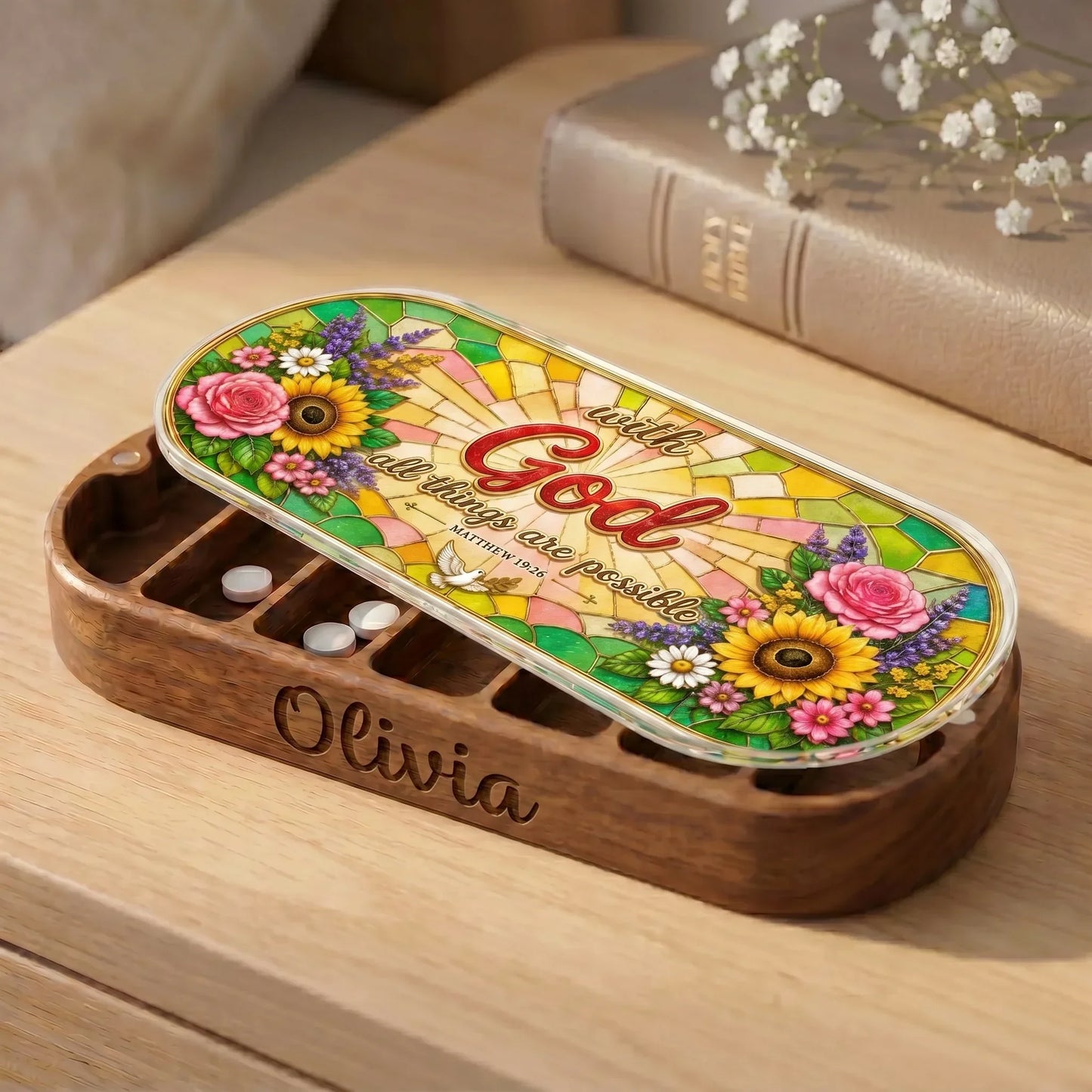 "With God All Things Are Possible — Matthew 19:26" Pill Case