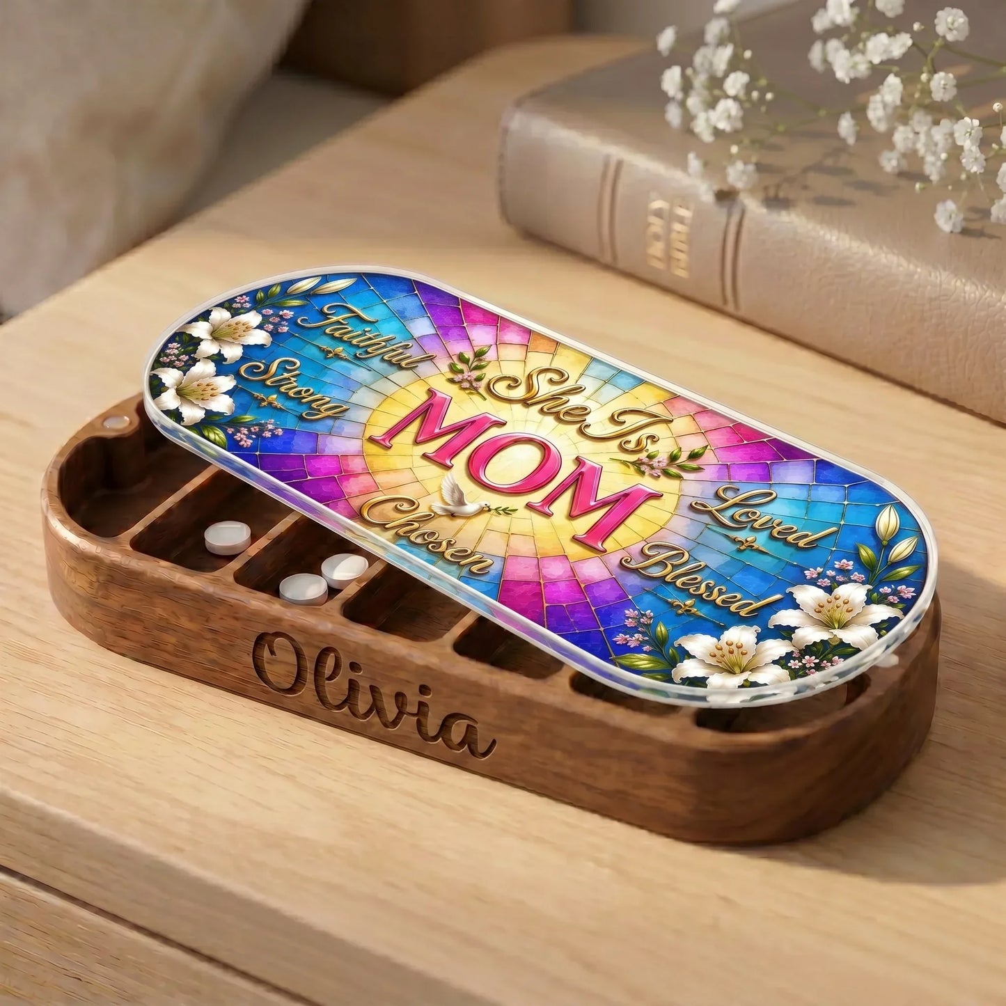 "Faithful, Strong, Loved, Blessed, Chosen — Christian Motherhood" Pill Case