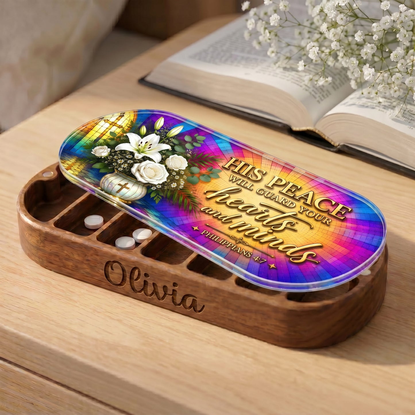 His Peace Will Guard Your Hearts and Minds - Philippians 4:7 Pill Organizer