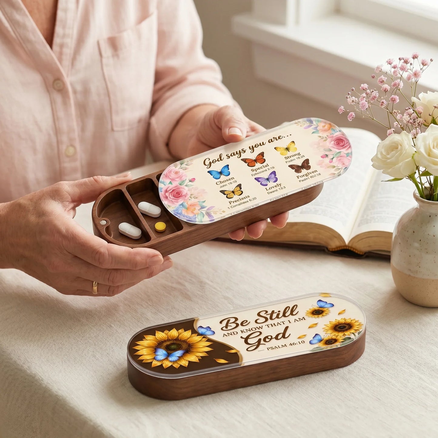God Says You Are & Stillness AM/PM Pill Organizer Set