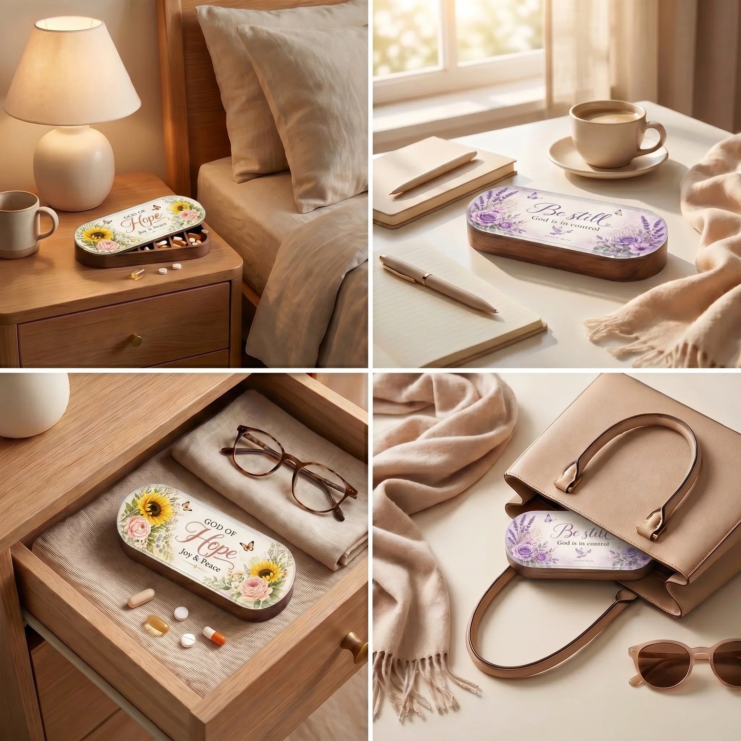 Hope, Joy & Peace & God Is in Control AM/PM Pill Organizer Set