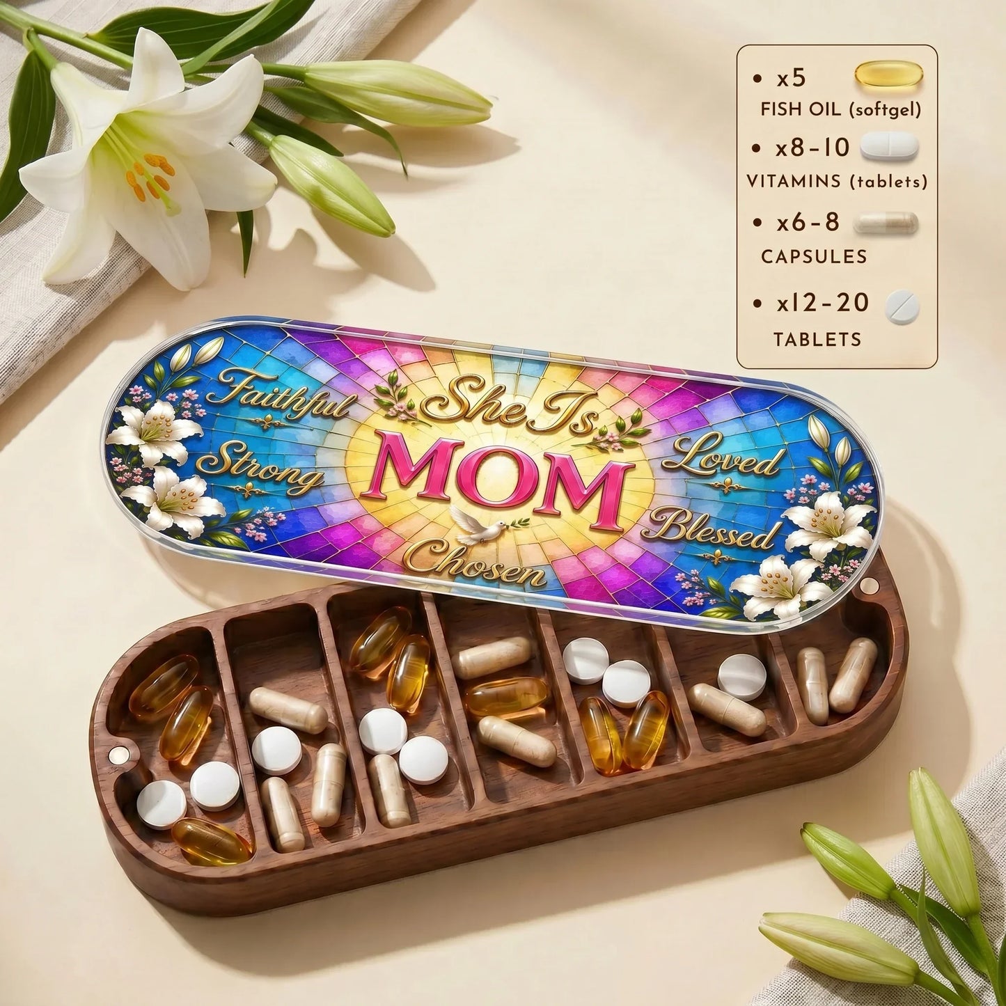 "Faithful, Strong, Loved, Blessed, Chosen — Christian Motherhood" Pill Case