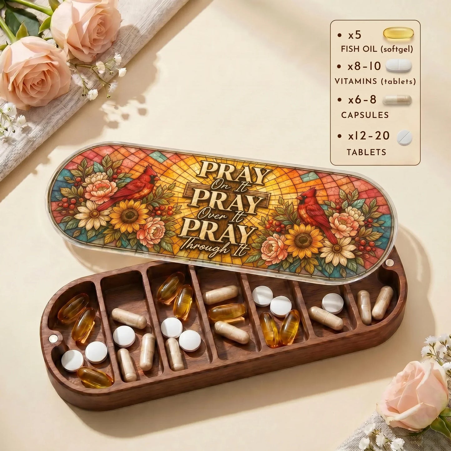 "Pray On It, Pray Over It, Pray Through It — Cardinal Floral" Pill Case