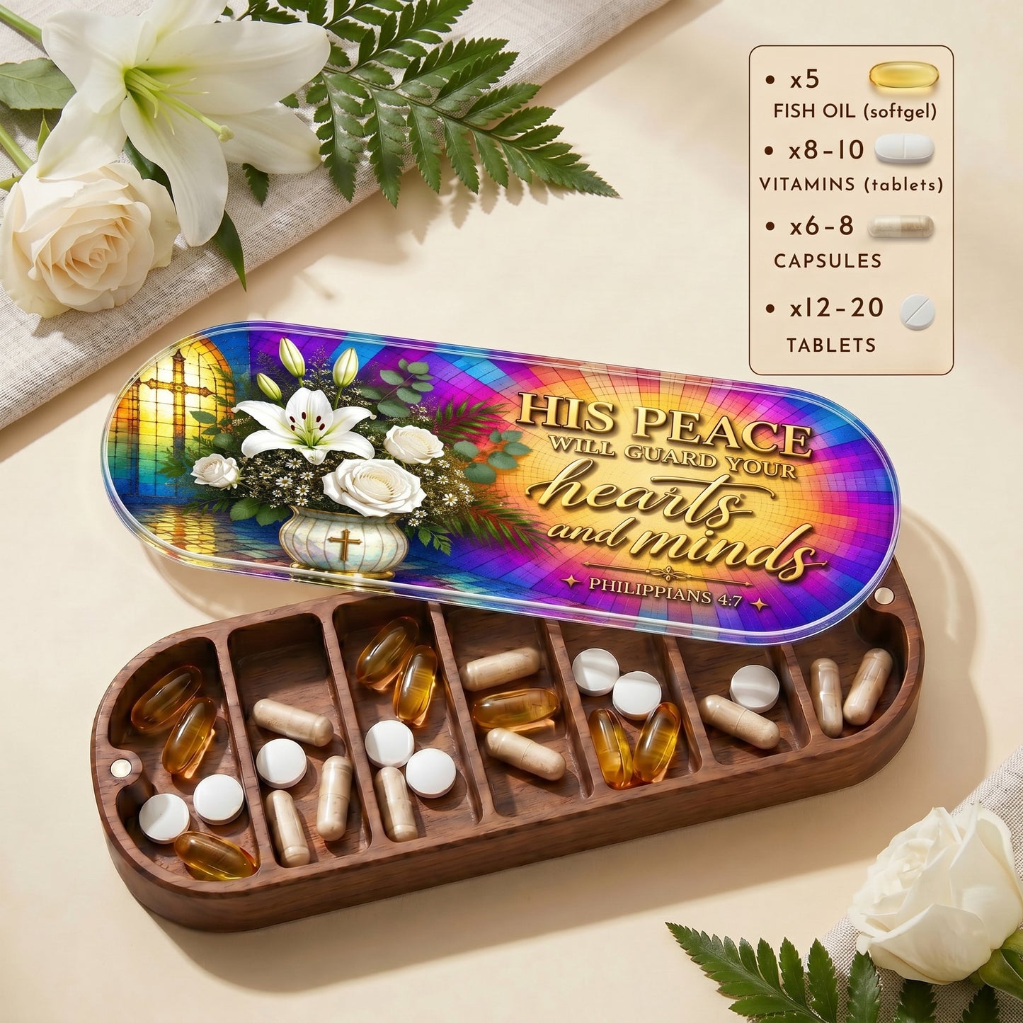 His Peace Will Guard Your Hearts and Minds - Philippians 4:7 Pill Organizer