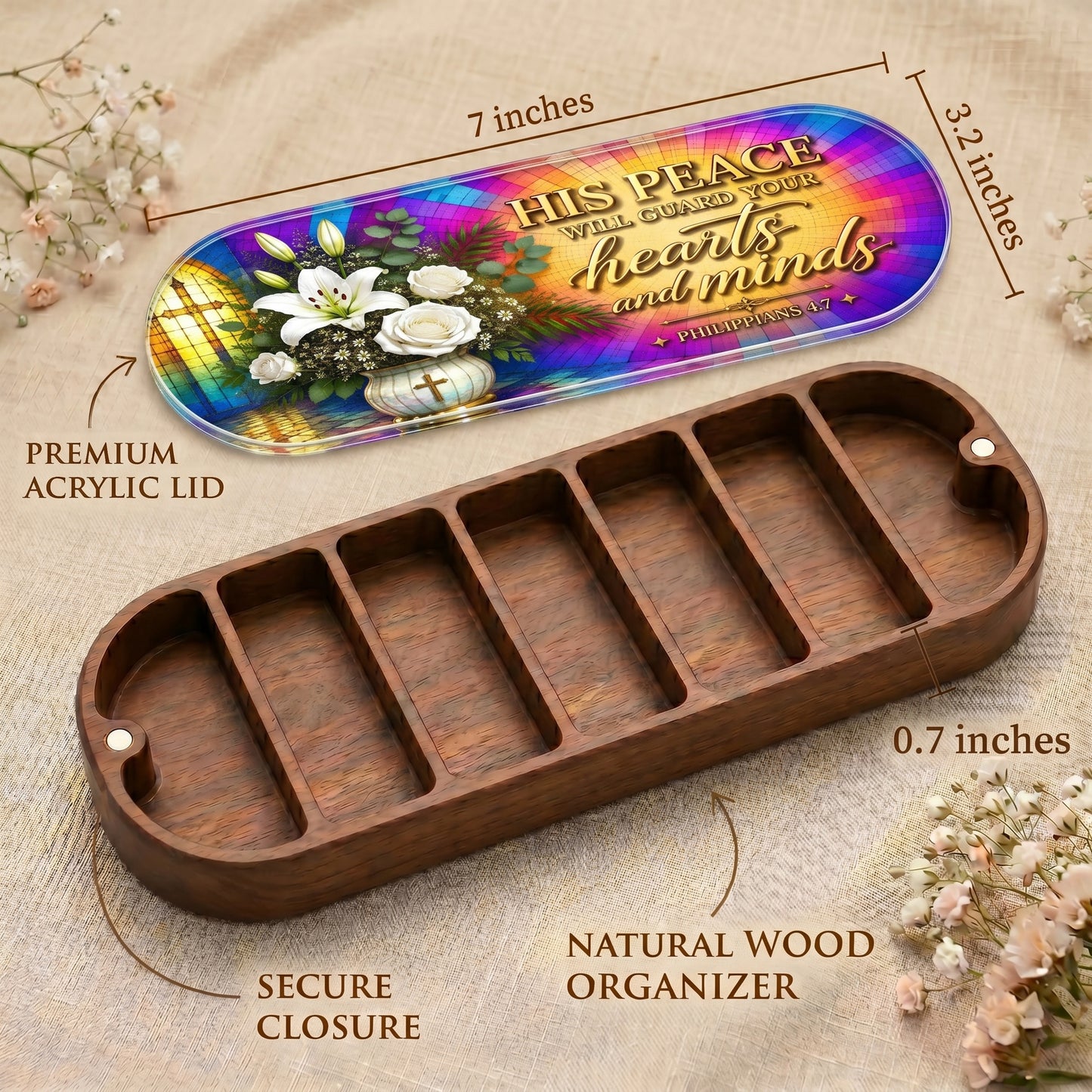 His Peace Will Guard Your Hearts and Minds - Philippians 4:7 Pill Organizer