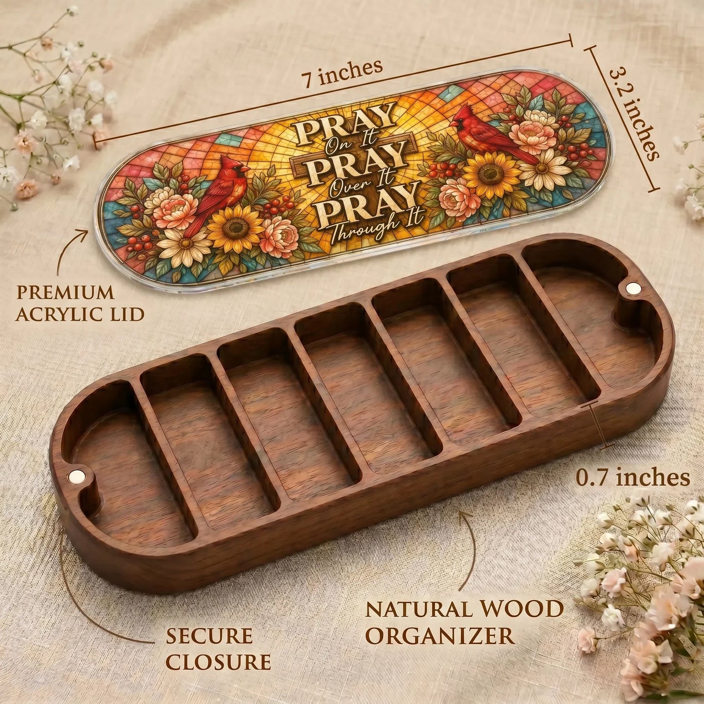 "Pray On It, Pray Over It, Pray Through It — Cardinal Floral" Pill Case