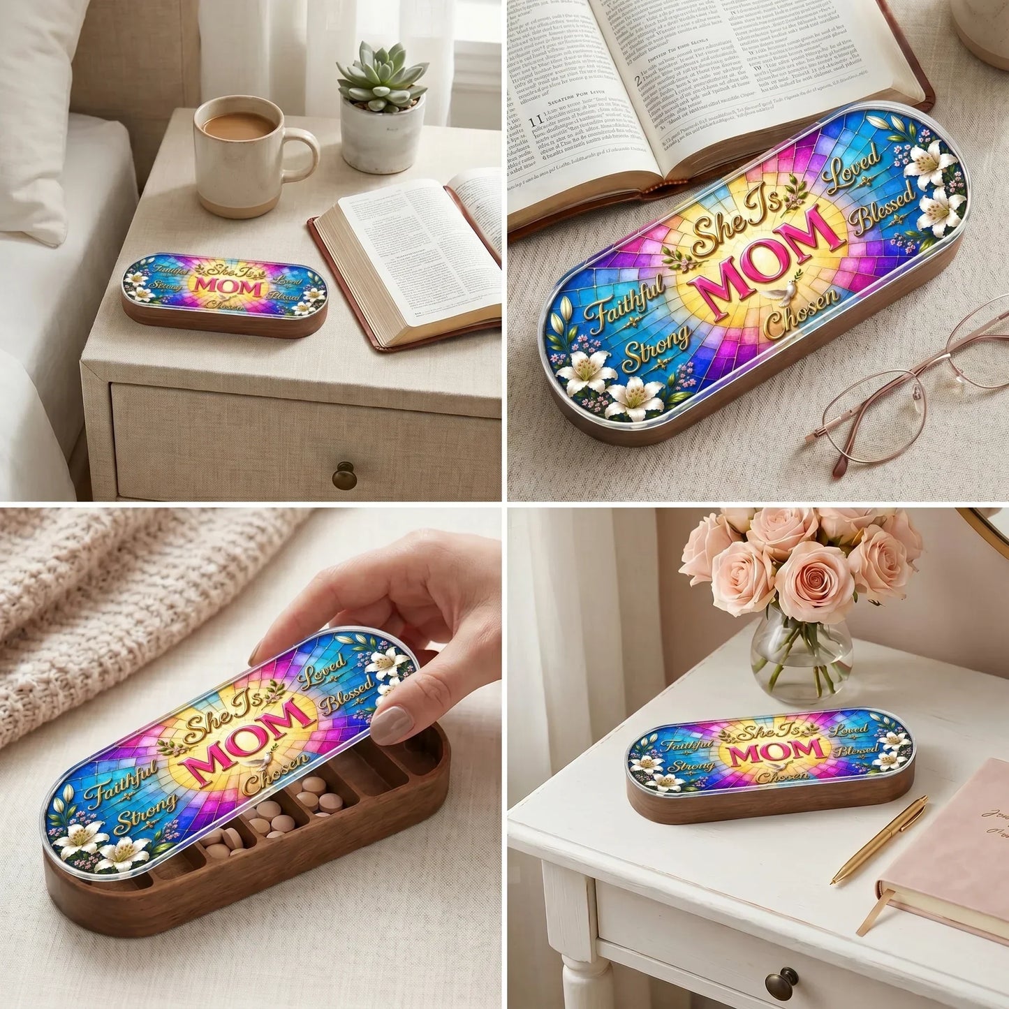 "Faithful, Strong, Loved, Blessed, Chosen — Christian Motherhood" Pill Case
