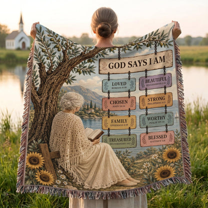 "God Says I Am — Identity in Christ" Woven Blanket