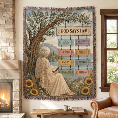 "God Says I Am — Identity in Christ" Woven Blanket