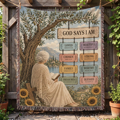 "God Says I Am — Identity in Christ" Woven Blanket