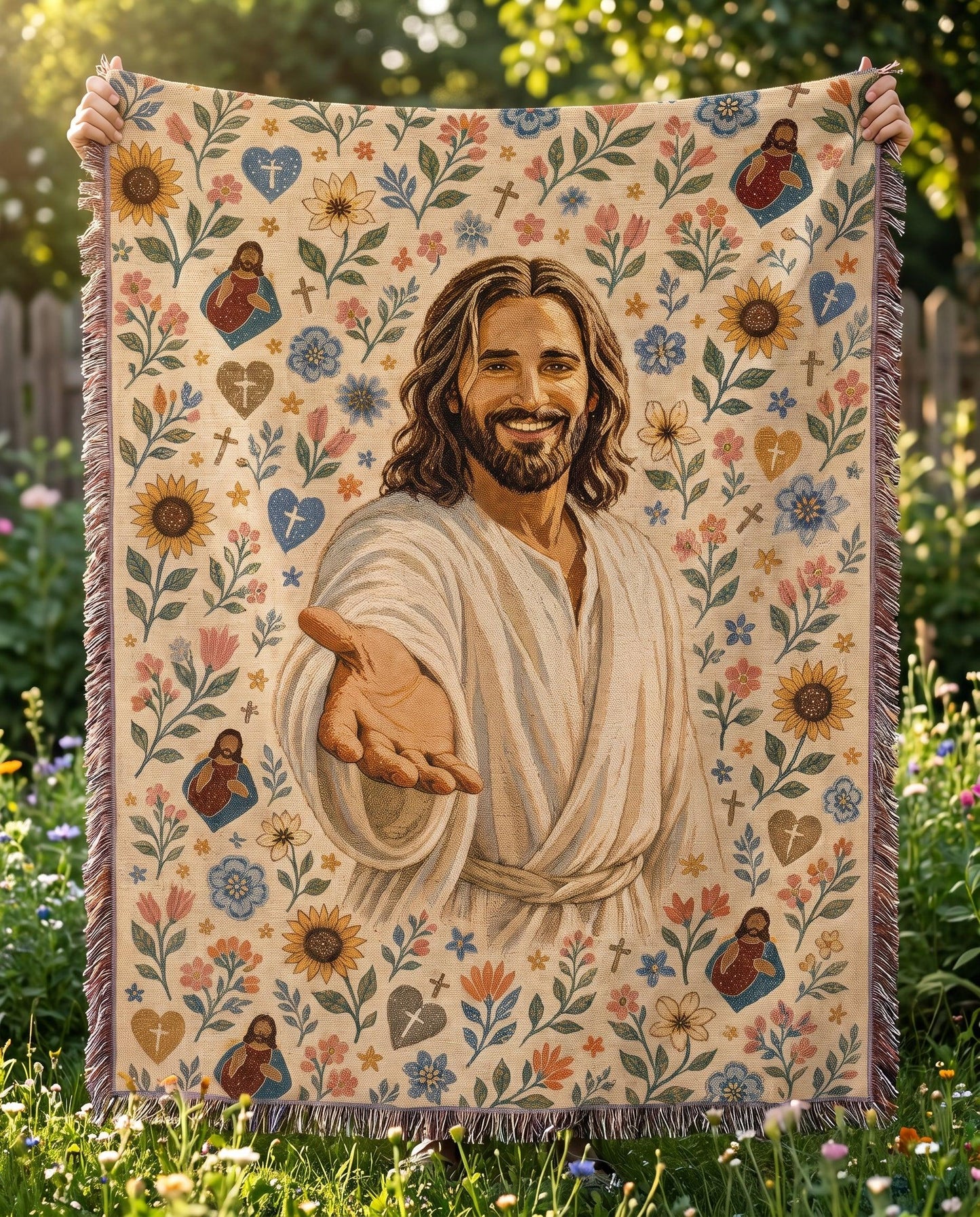 Welcoming Christ - Garden of Grace Woven Blanket