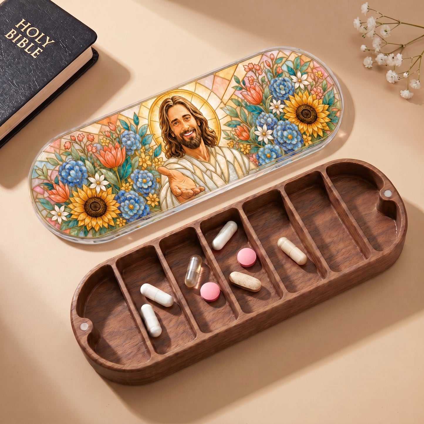 Welcoming Jesus Floral Garden Personalized Pill Case product image 4
