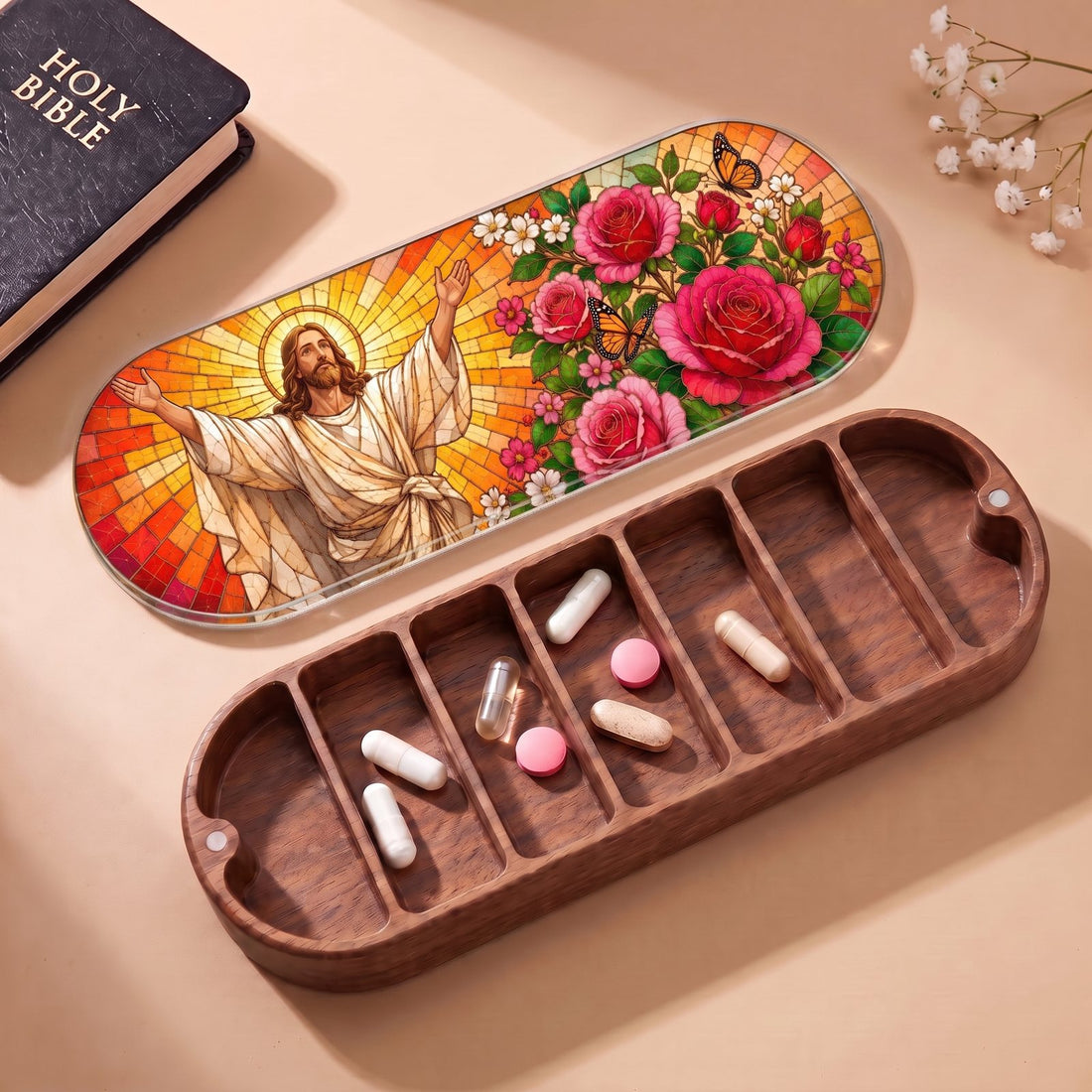 Welcoming Jesus Roses and Butterflies Personalized Pill Case product image 2