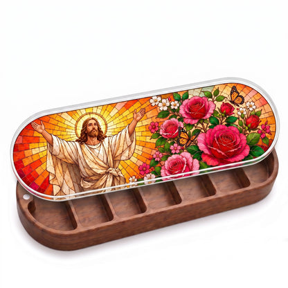 Welcoming Jesus Roses and Butterflies Personalized Pill Case product image 3