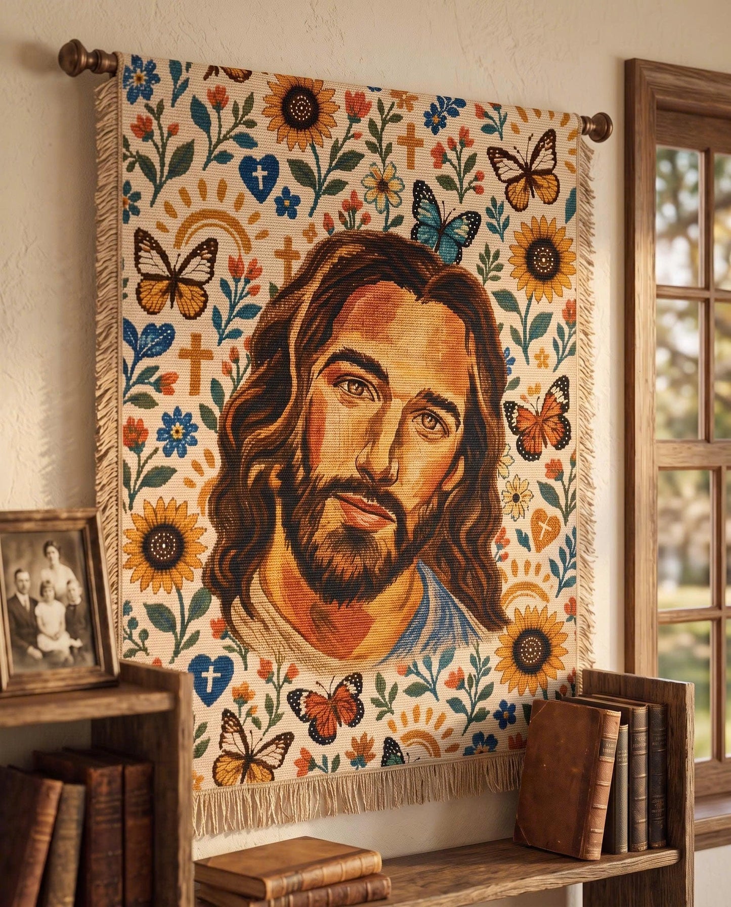 "Sunflower Grace — Jesus in the Garden" Woven Blanket