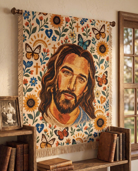 "Sunflower Grace — Jesus in the Garden" Woven Blanket