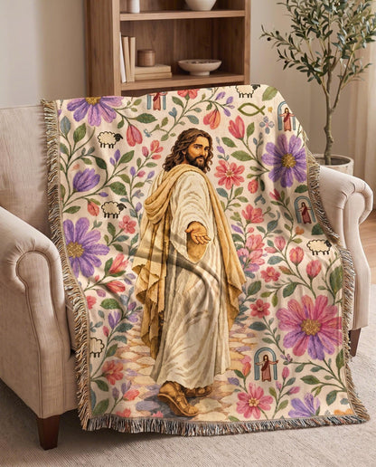 "Follow Me — Jesus Garden Path" Woven Blanket