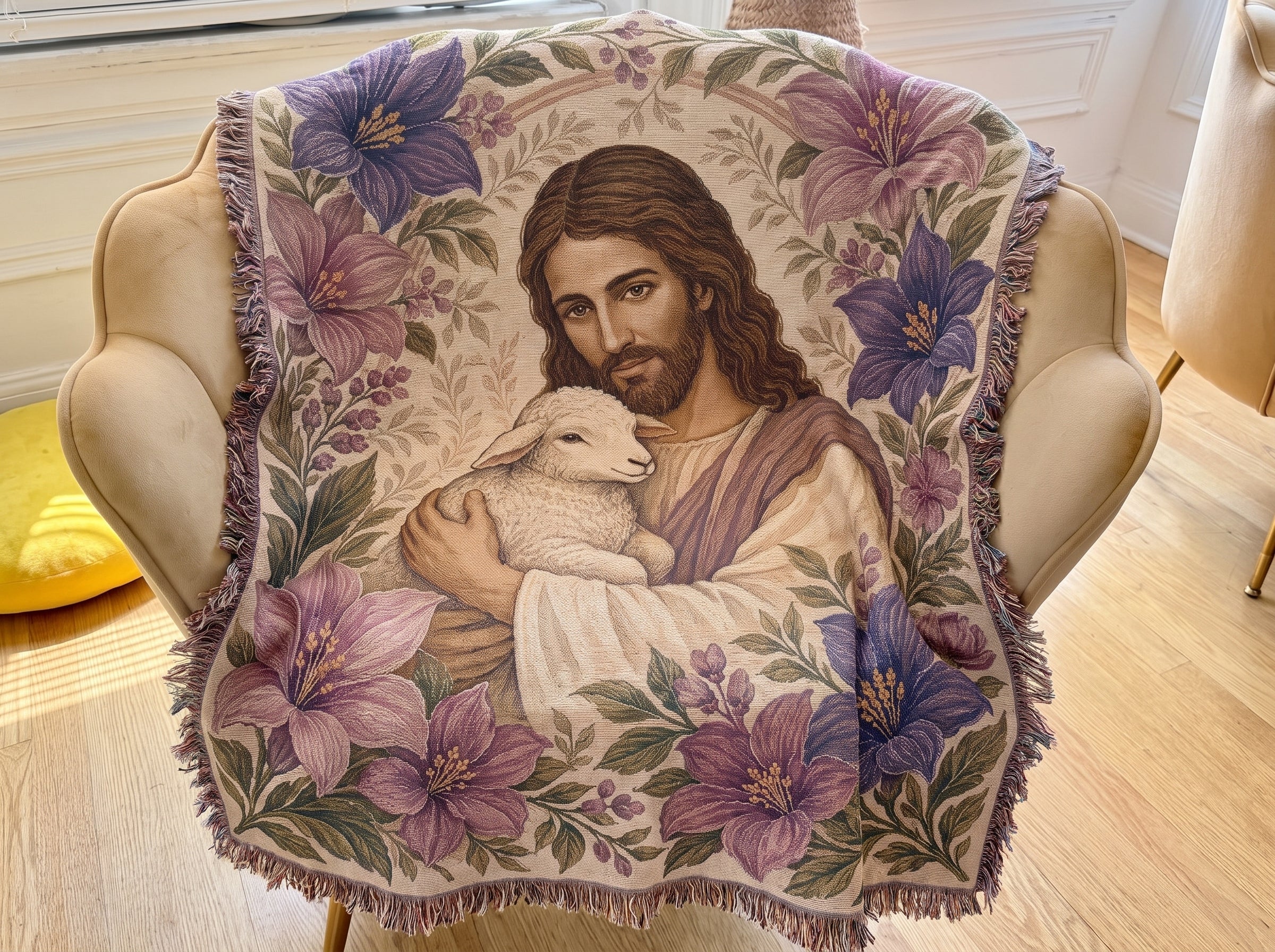 FaithShine woven blanket customer photo — Not flimsy at all