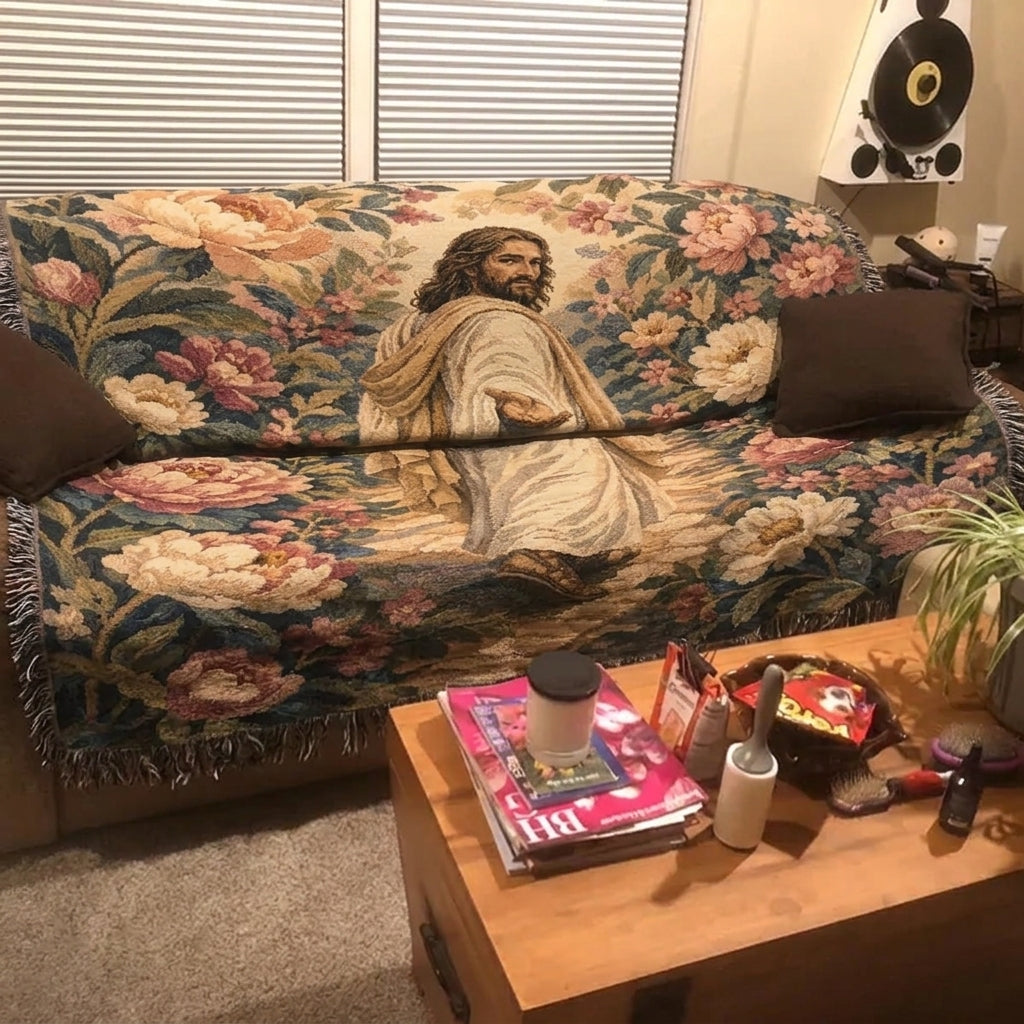 FaithShine woven blanket customer photo — The size is just right