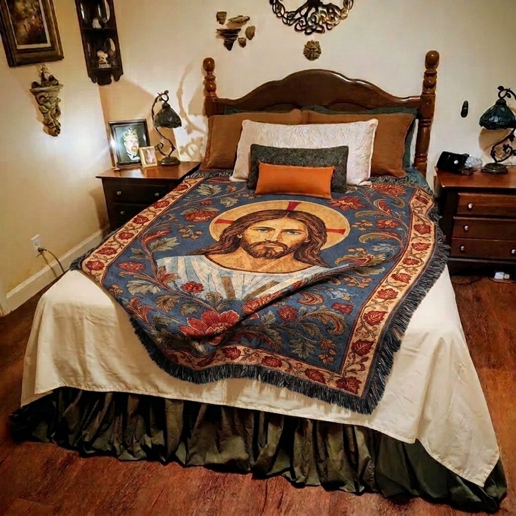 FaithShine woven blanket customer photo — Colors stayed beautiful after washing