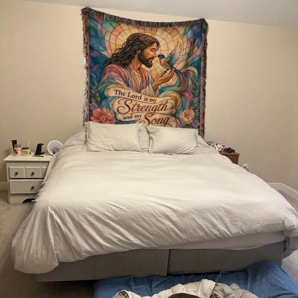 FaithShine woven blanket customer photo — The stitching and texture feel quality